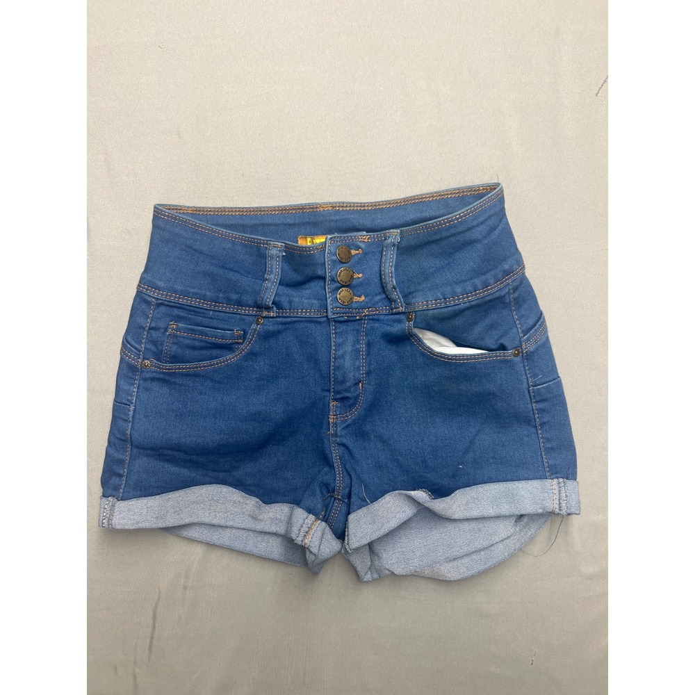 Wax Jean Womens High Waisted Butt I Love You Denim Shorts Medium Wash XS 90124